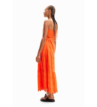 Desigual Dolga obleka z izvezenimi izrezi oranžna