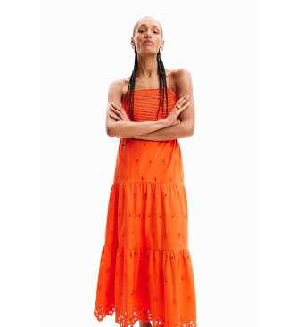 Desigual Langes Kleid mit gestickten Cut-Outs orange