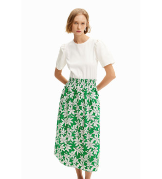 Desigual Sukienka midi w białe i zielone kwiaty