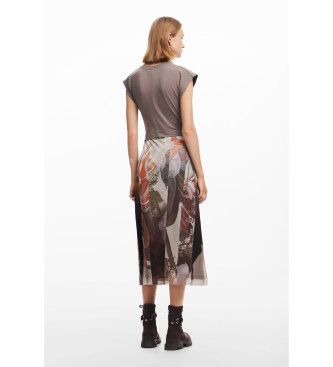 Desigual Brown floral hybrid midi dress