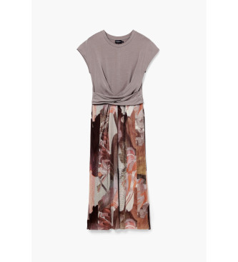 Desigual Brown floral hybrid midi dress