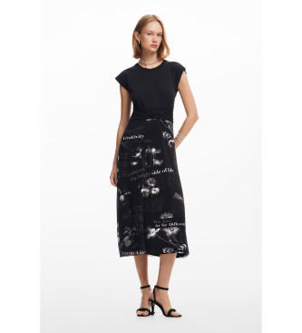 Desigual Vestido midi textos negro