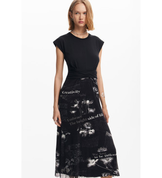 Desigual Vestido midi preto textos