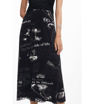 Desigual Vestido midi textos negro