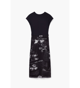 Desigual Vestido midi textos negro