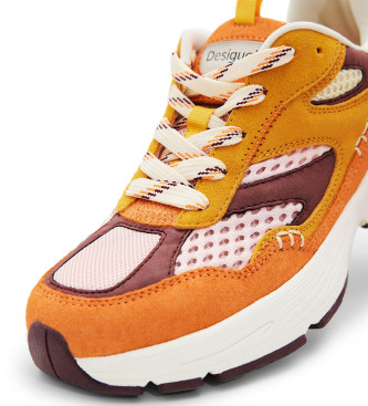 Desigual Orange patch leather trainers -Height wedge 6,5cm