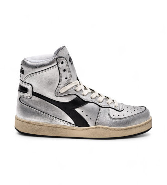 Diadora Mi Basket Silver Silver Used Silver Leather Sneakers