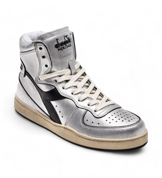 Diadora Mi Basket Zilver Gebruikt Zilver Leren Sneakers