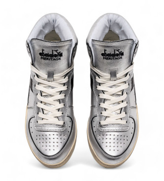 Diadora Mi Basket Silver Silver Used Silver Leather Sneakers