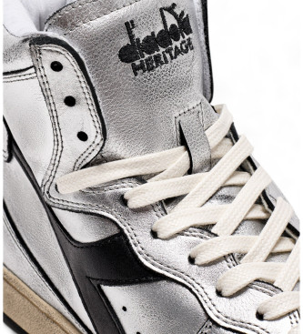 Diadora Mi Basket Silver Silver Used Silver Leather Sneakers