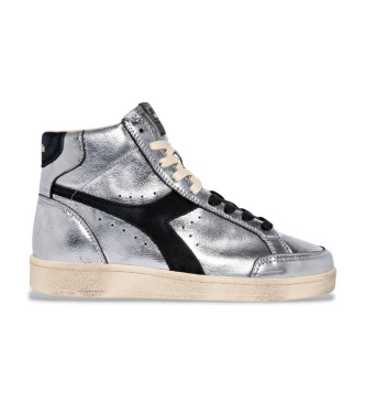 Diadora Sneakers Prestige High in pelle metallizzata argento