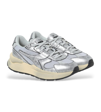 Diadora Heritage silverfrgade sneakers i lder