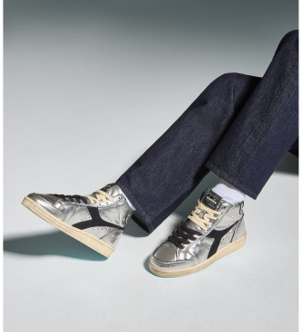 Diadora Sneakers Prestige High in pelle metallizzata argento