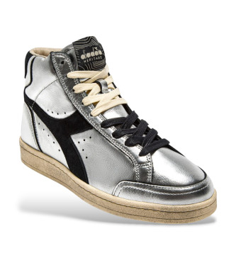 Diadora Sneakers Prestige High in pelle metallizzata argento
