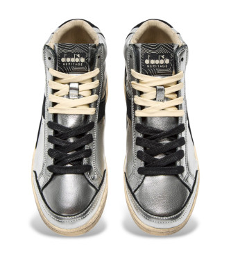Diadora Sneakers Prestige High in pelle metallizzata argento