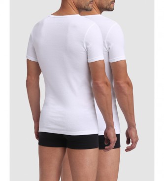 DIM Pack de 2 Camisetas de  Algodón Cuello de Pico blanco