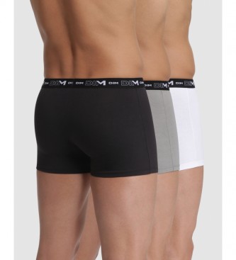 DIM Pack of 3 black, grey, white elastic cotton boxers