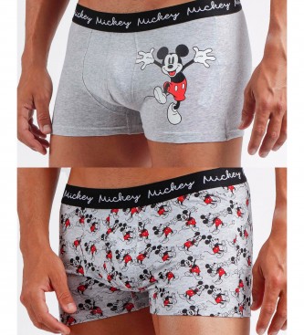 Disney Lot de 2 boxers gris Mickey Hugs