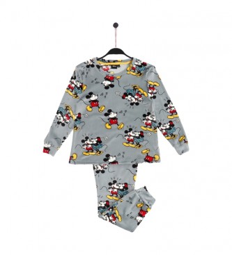 Disney Mickey Langarm-Pyjama warm grau