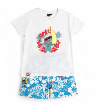 Disney Piżama z krótkim rękawem Lilo & Stitch biała, niebieska