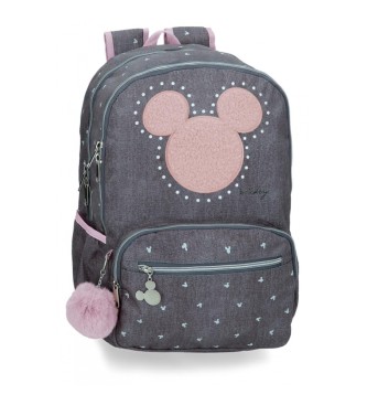 Disney Dwukomorowy plecak szkolny Mickey z ćwiekami, antracytowy