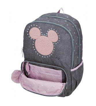 Disney Sac  dos scolaire Mickey studs double compartiment adaptable au trolley anthracite
