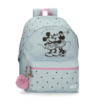 Disney Mochila escolar Mickey y Minnie kisses con portaordenador azul