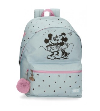 Disney Mickey and Minnie kisses school backpack with computer holder adaptable to trolley blue