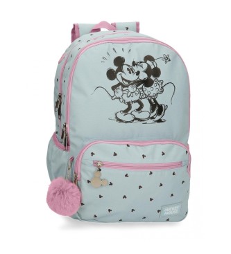Disney Mochila escolar Mickey e Minnie kisses duplo compartimento adaptvel a trolley azul