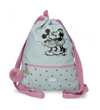 Disney Saco de mochila azul com beijos do Mickey e da Minnie