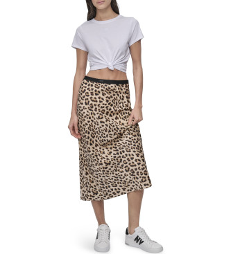 DKNY Saia midi leopardo bege