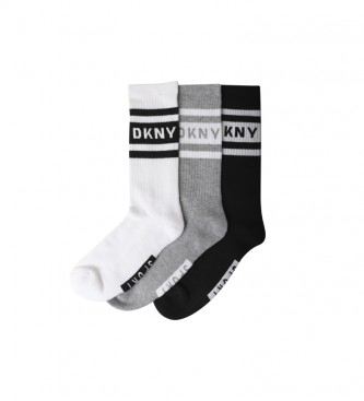 DKNY Lot de 3 chaussettes en roseau blanc, gris, noir 