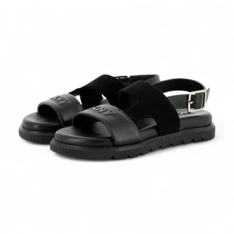DKNY Sandlias de couro preto com relevo