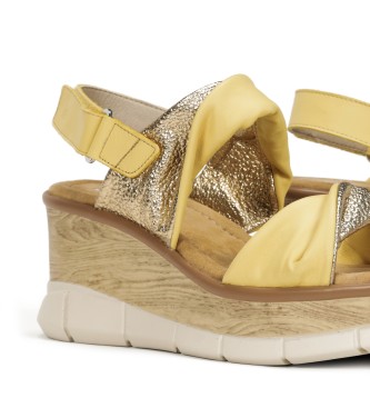 Dorking by Fluchos Leather Sandals Saray D9004 yellow -Height 8cm wedge