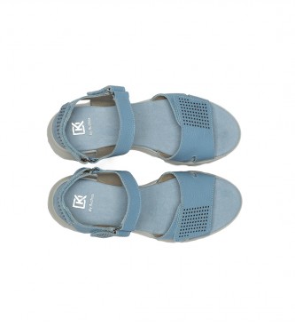 Dorking by Fluchos Leather Sandals Lais D9025 blue -Height wedge 6cm