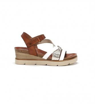 Dorking by Fluchos Agnes Leather Sandals brown, white -Height 6cm wedge