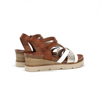 Dorking by Fluchos Agnes Leather Sandals brown, white -Height 6cm wedge