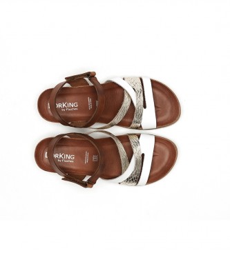 Dorking by Fluchos Agnes lder sandaler brune, hvide -Hjde 6cm kile