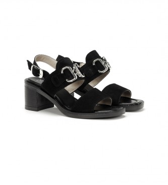 Dorking by Fluchos Circus black leather sandals -Heel height 7cm