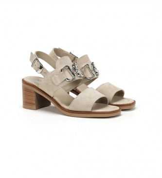 Dorking by Fluchos Circus taupe leather sandals -Heel height 7cm