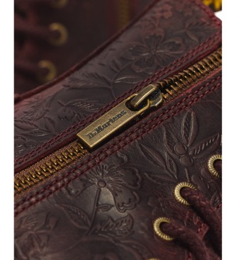 Dr Martens Botas de plataforma Jadon com 8 furos de cadarço em pele Crazy Horse com gravação floral bordô