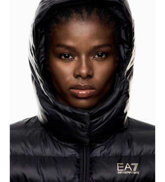 EA7 Zwarte gewatteerde nylon jas met gewatteerde capuchon
