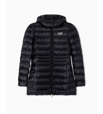 EA7 Zwarte gewatteerde nylon jas met gewatteerde capuchon