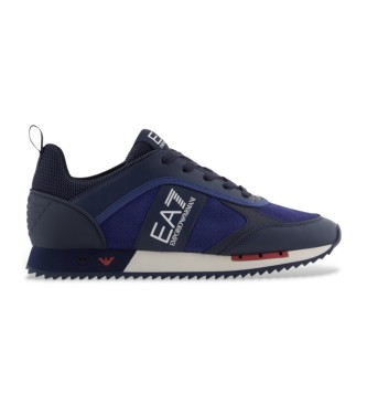EA7 Marineblaue Turnschuhe aus weichem Leder