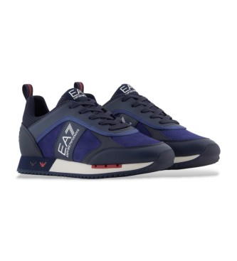 EA7 Marineblaue Turnschuhe aus weichem Leder
