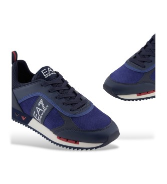 EA7 Marineblaue Turnschuhe aus weichem Leder