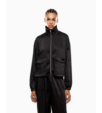 EA7 Edle schwarze Jacke mit Satineffekt