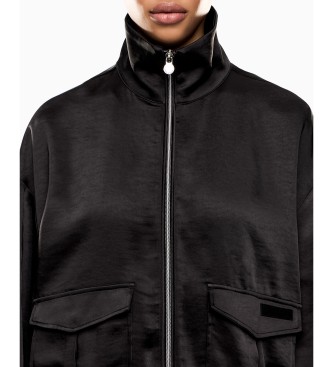 EA7 Edle schwarze Jacke mit Satineffekt