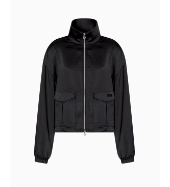 EA7 Edle schwarze Jacke mit Satineffekt