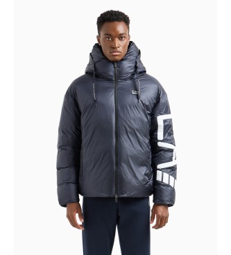 EA7 Quilted jacket in technical fabric with a navy hood